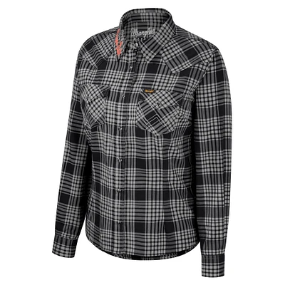 Women's Colosseum x Wrangler Black Oregon State Beavers Plaid Long Sleeve Western Full-Snap Top