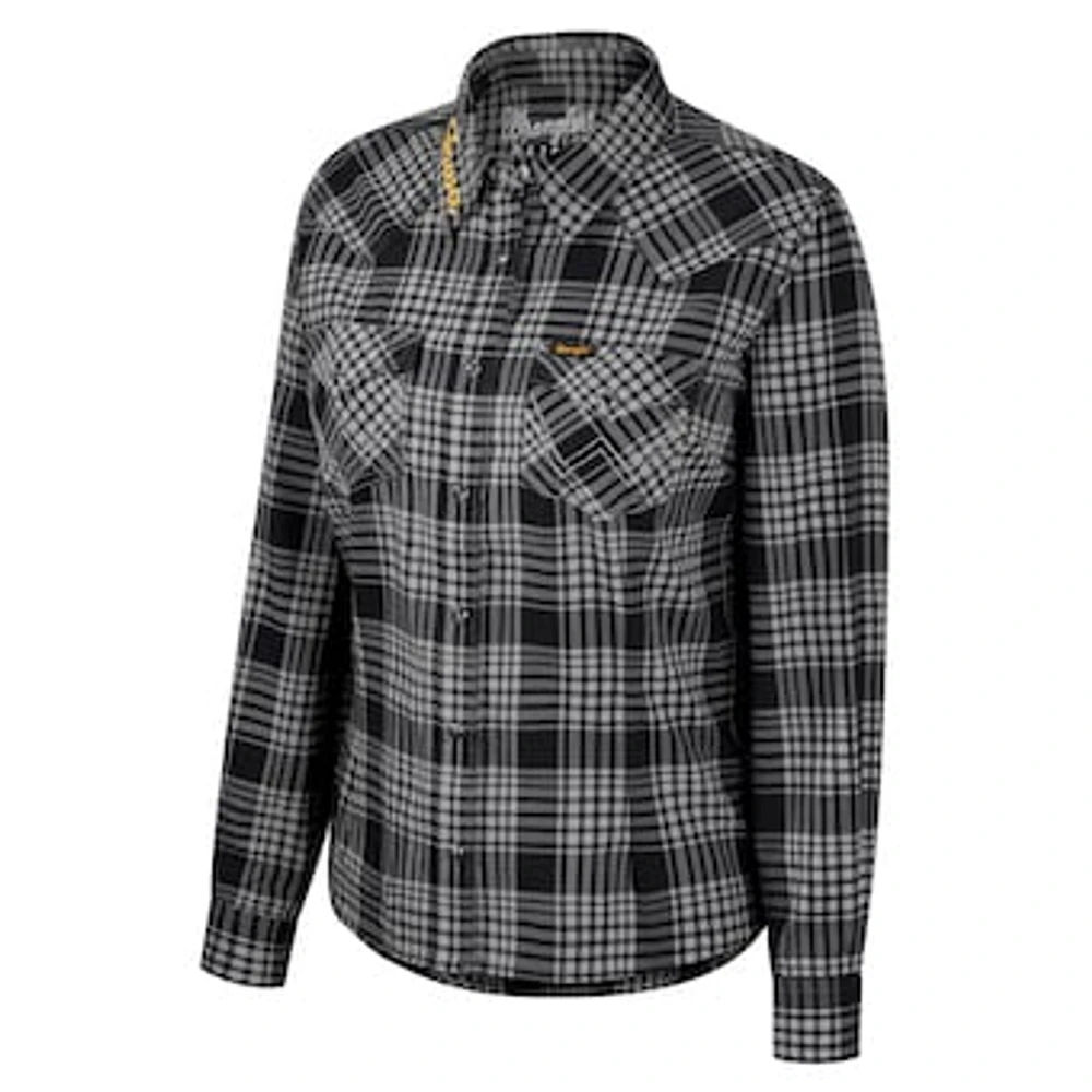 Women's Colosseum x Wrangler Black Iowa Hawkeyes Plaid Long Sleeve Western Full-Snap Top