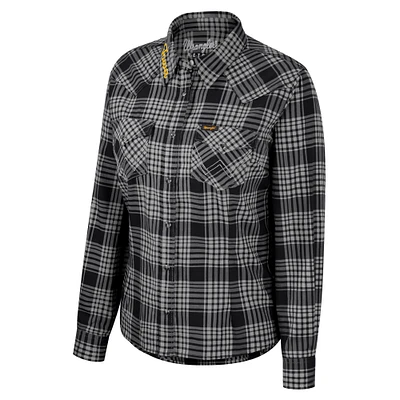 Women's Colosseum x Wrangler Black Iowa Hawkeyes Plaid Long Sleeve Western Full-Snap Top