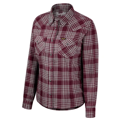 Women's Colosseum x Wrangler Maroon Texas A&M Aggies Plaid Long Sleeve Western Full-Snap Top