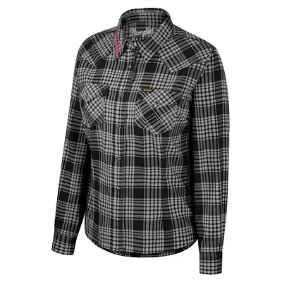 Women's Colosseum x Wrangler Black Texas Tech Red Raiders Plaid Long Sleeve Western Full-Snap Top