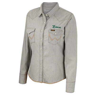 Women's Colosseum x Wrangler Gray NDSU Bison Long Sleeve Western Full-Snap Shirt