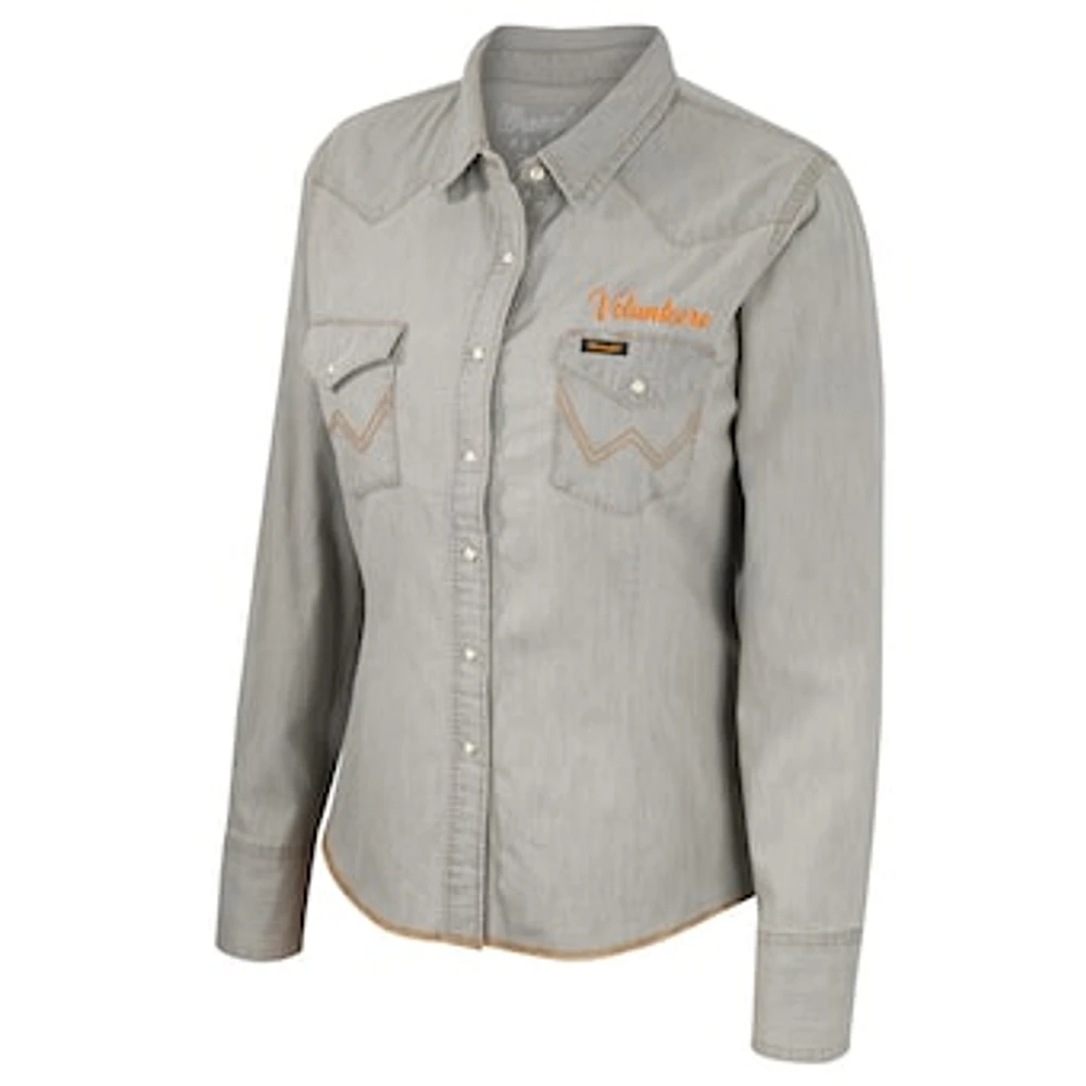 Women's Colosseum x Wrangler Gray Tennessee Volunteers Long Sleeve Western Full-Snap Shirt