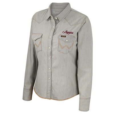 Women's Colosseum x Wrangler Gray Texas A&M Aggies Long Sleeve Western Full-Snap Shirt