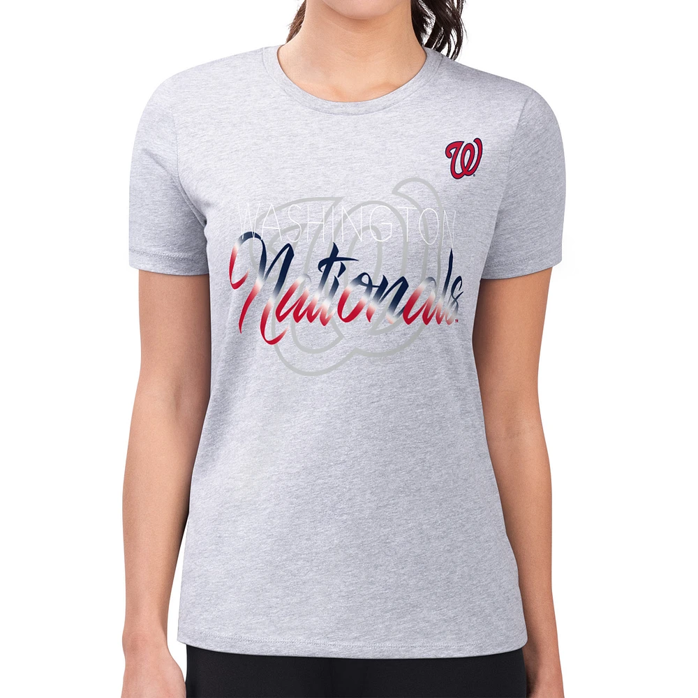 Women's G-III 4Her by Carl Banks Heather Gray Washington Nationals Super-Slim Fit Lightweight Shadow Logo Graphic T-Shirt