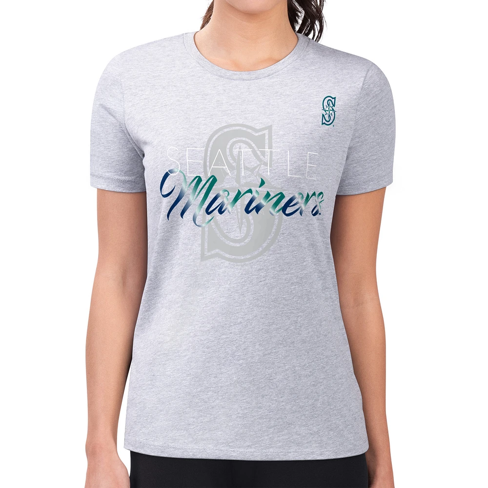 Women's G-III 4Her by Carl Banks Heather Gray Seattle Mariners Super-Slim Fit Lightweight Shadow Logo Graphic T-Shirt