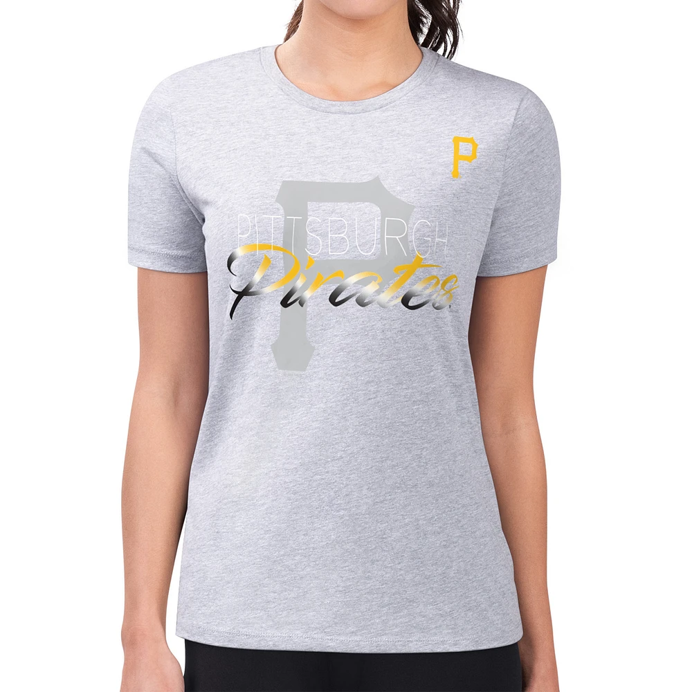 Women's G-III 4Her by Carl Banks Heather Gray Pittsburgh Pirates Super-Slim Fit Lightweight Shadow Logo Graphic T-Shirt