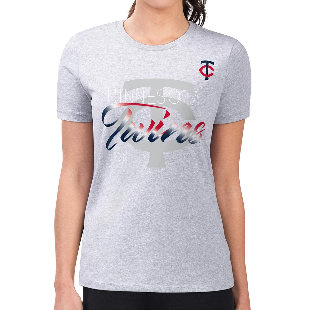 Women's G-III 4Her by Carl Banks Heather Gray Minnesota Twins Super-Slim Fit Lightweight Shadow Logo Graphic T-Shirt