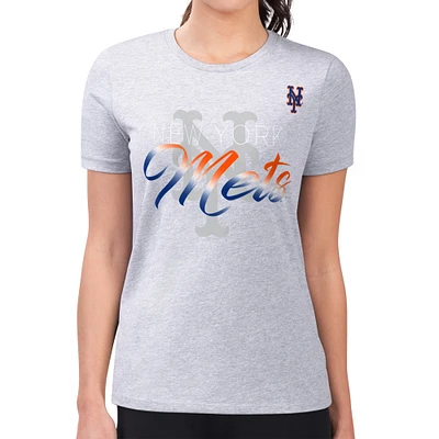 Women's G-III 4Her by Carl Banks Heather Gray New York Mets Super-Slim Fit Lightweight Shadow Logo Graphic T-Shirt