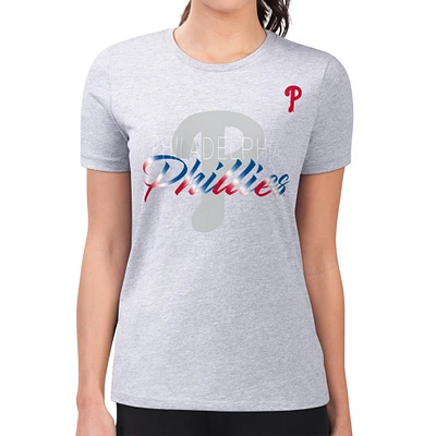 Women's G-III 4Her by Carl Banks Heather Gray Philadelphia Phillies Super-Slim Fit Lightweight Shadow Logo Graphic T-Shirt