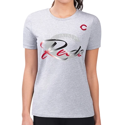Women's G-III 4Her by Carl Banks Heather Gray Cincinnati Reds Super-Slim Fit Lightweight Shadow Logo Graphic T-Shirt