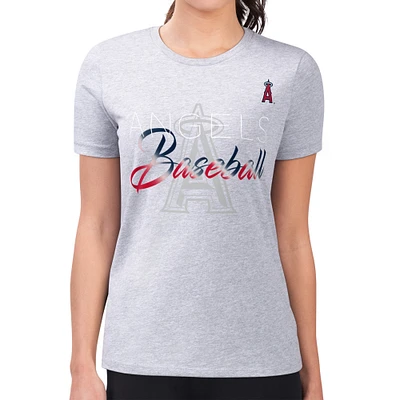 Women's G-III 4Her by Carl Banks Heather Gray Los Angeles Angels Super-Slim Fit Lightweight Shadow Logo Graphic T-Shirt