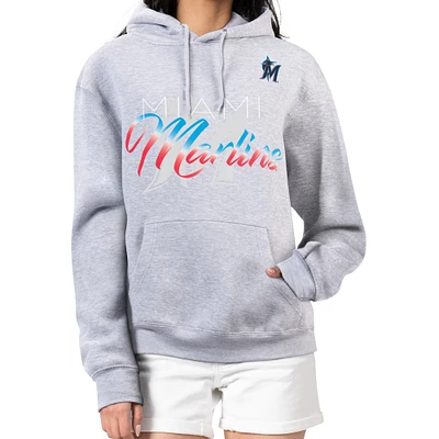 Women's G-III 4Her by Carl Banks Heather Gray Miami Marlins Shadow Logo Graphic Pullover Hoodie