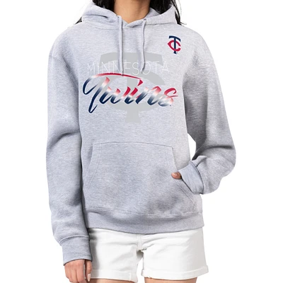 Women's G-III 4Her by Carl Banks Heather Gray Minnesota Twins Shadow Logo Graphic Pullover Hoodie