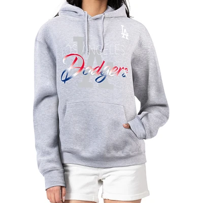 Women's G-III 4Her by Carl Banks Heather Gray Los Angeles Dodgers Shadow Logo Graphic Pullover Hoodie