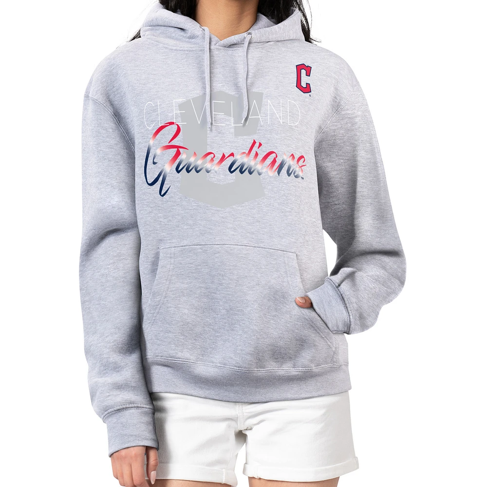 Women's G-III 4Her by Carl Banks Heather Gray Cleveland Guardians Shadow Logo Graphic Pullover Hoodie