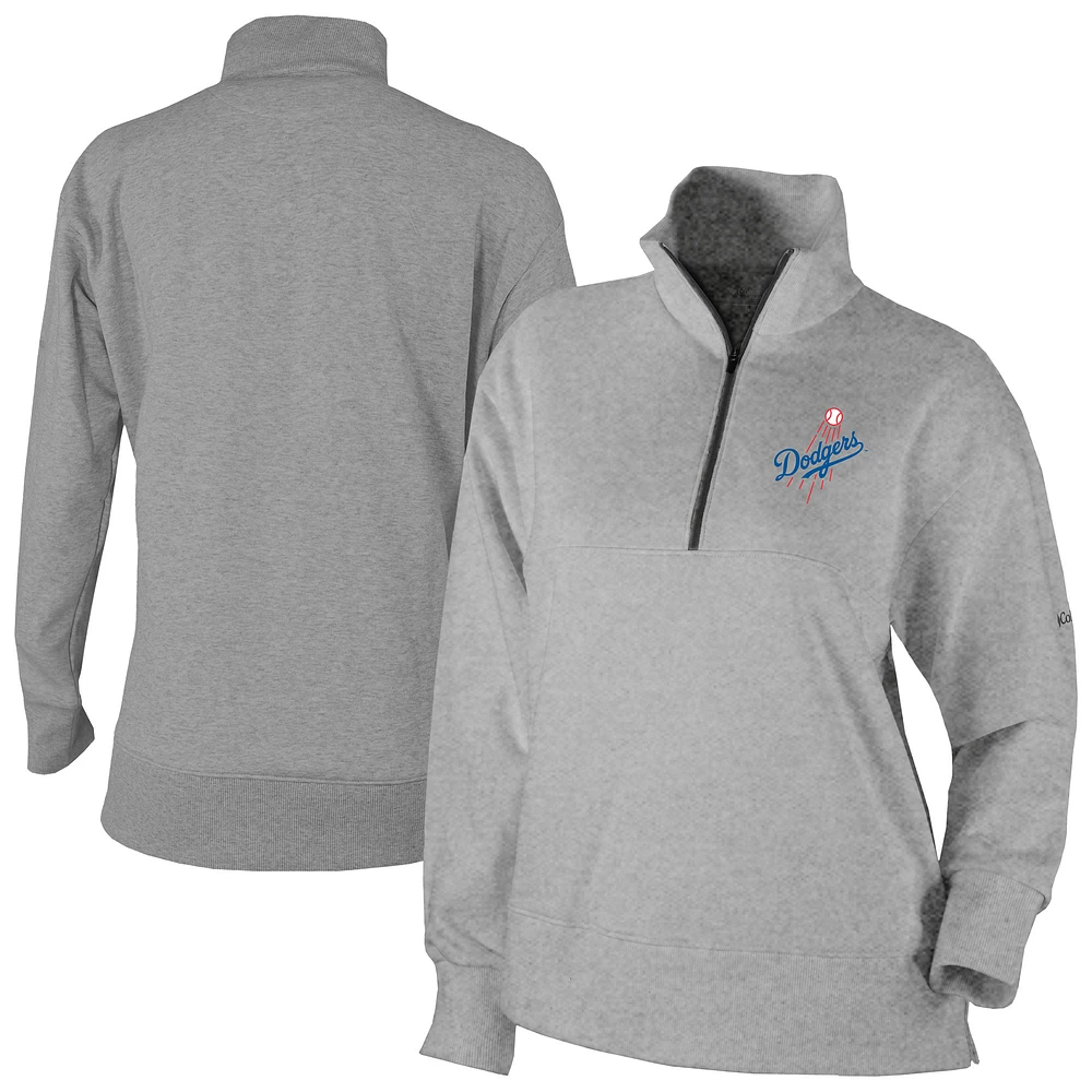 Women's Columbia Gray Los Angeles Dodgers Birchwood Hills Quarter-Zip Pullover