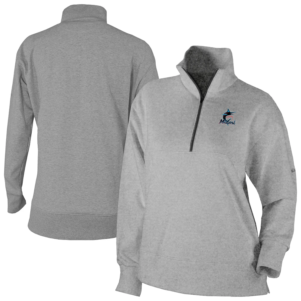 Women's Columbia Gray Miami Marlins Birchwood Hills Quarter-Zip Pullover