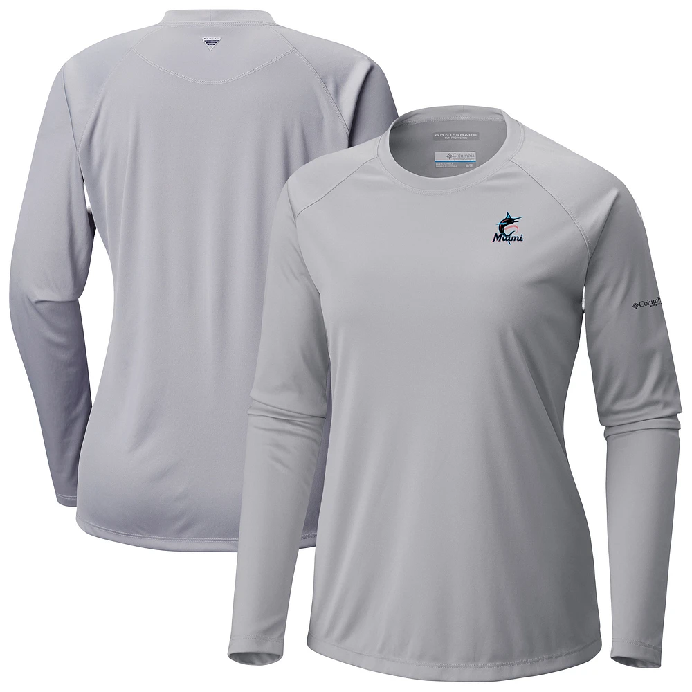 Women's Columbia Gray Miami Marlins Tidal Tee II Long Sleeve T-Shirt
