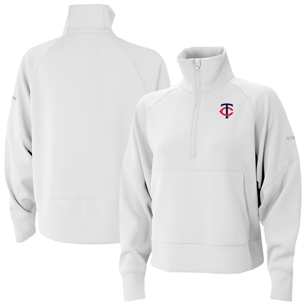 Women's Columbia White Minnesota Twins Wickhams Hills Raglan Omni-Wick Quarter-Zip Pullover