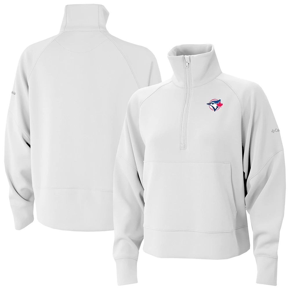 Women's Columbia White Toronto Blue Jays Wickhams Hills Raglan Omni-Wick Quarter-Zip Pullover