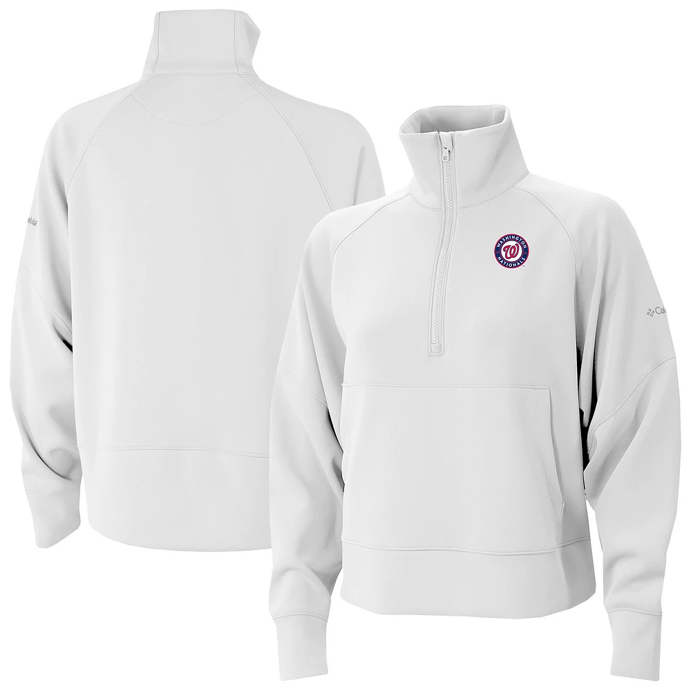 Women's Columbia White Washington Nationals Wickhams Hills Raglan Omni-Wick Quarter-Zip Pullover