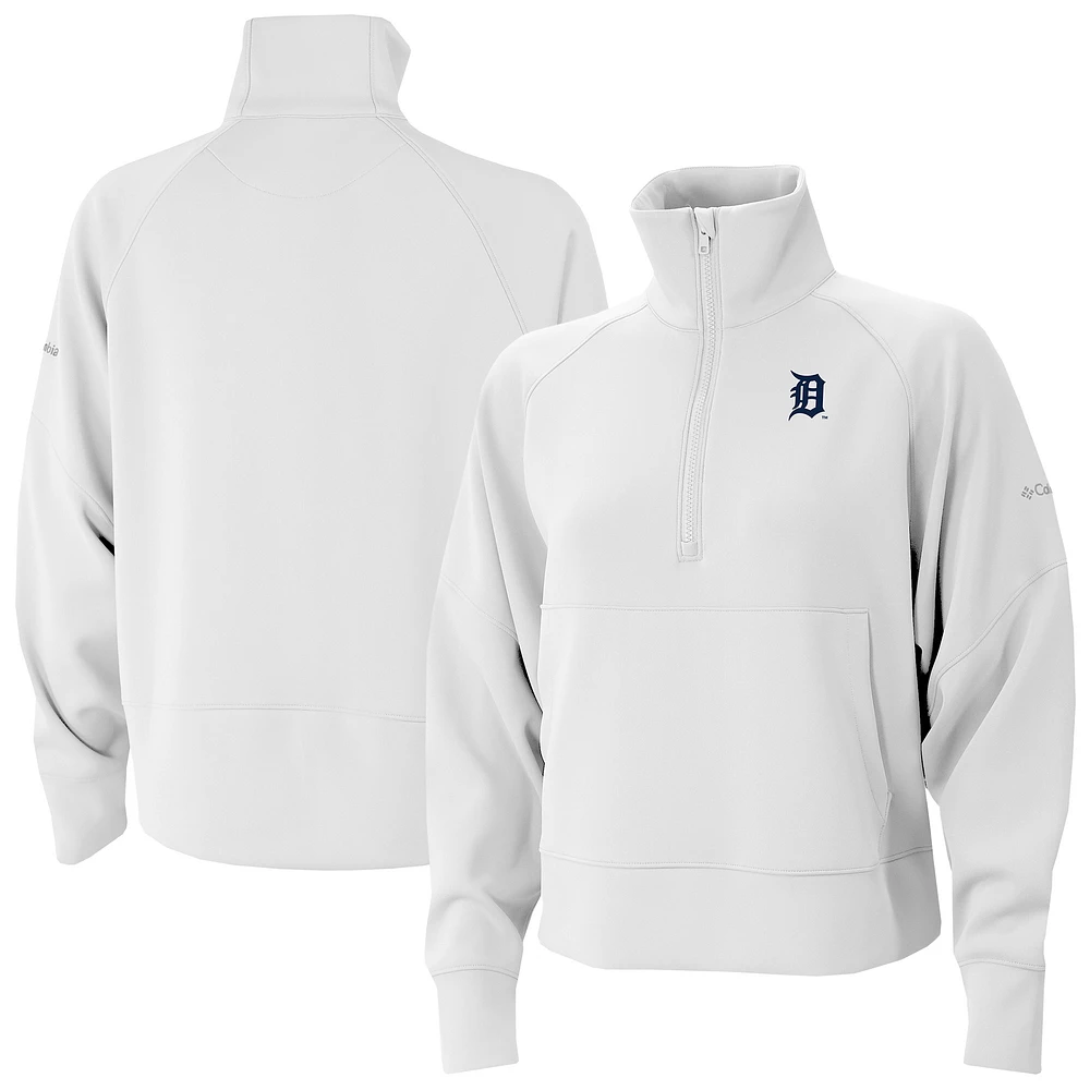 Women's Columbia White Detroit Tigers Wickhams Hills Raglan Omni-Wick Quarter-Zip Pullover