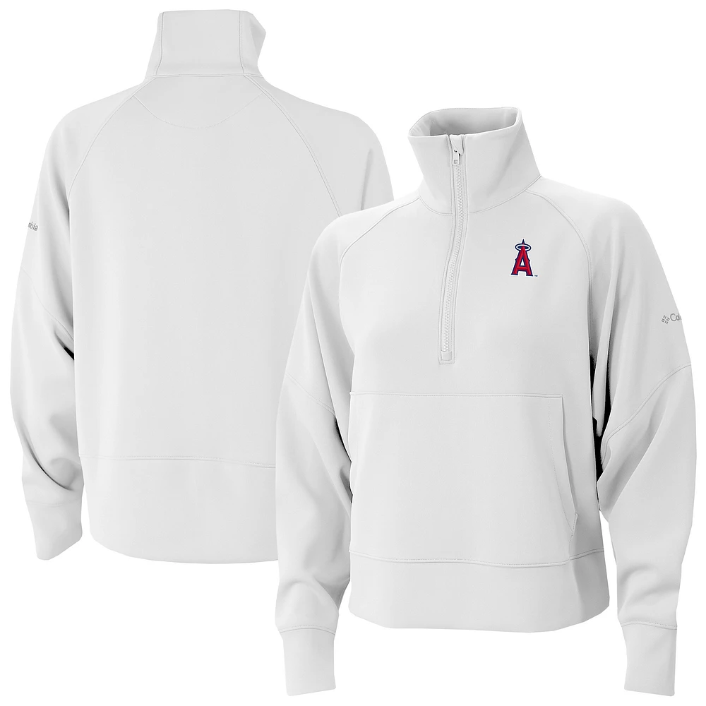 Women's Columbia White Los Angeles Angels Wickhams Hills Raglan Omni-Wick Quarter-Zip Pullover