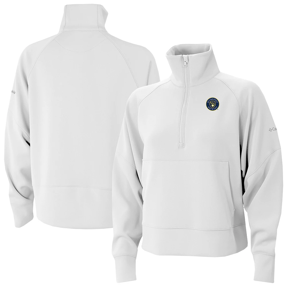 Women's Columbia White Milwaukee Brewers Wickhams Hills Raglan Omni-Wick Quarter-Zip Pullover