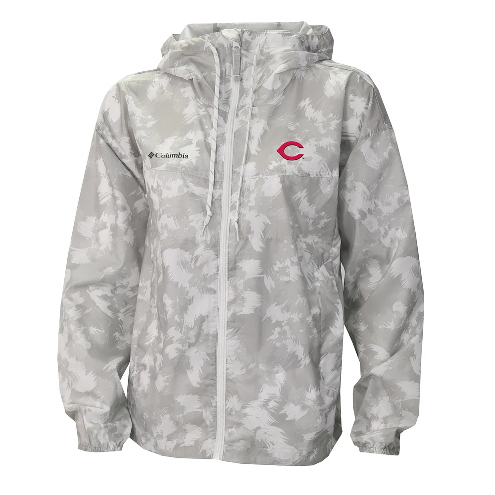 Women's Columbia Gray/White Cincinnati Reds Flash Challenger Full-Zip Hoodie Windbreaker Jacket