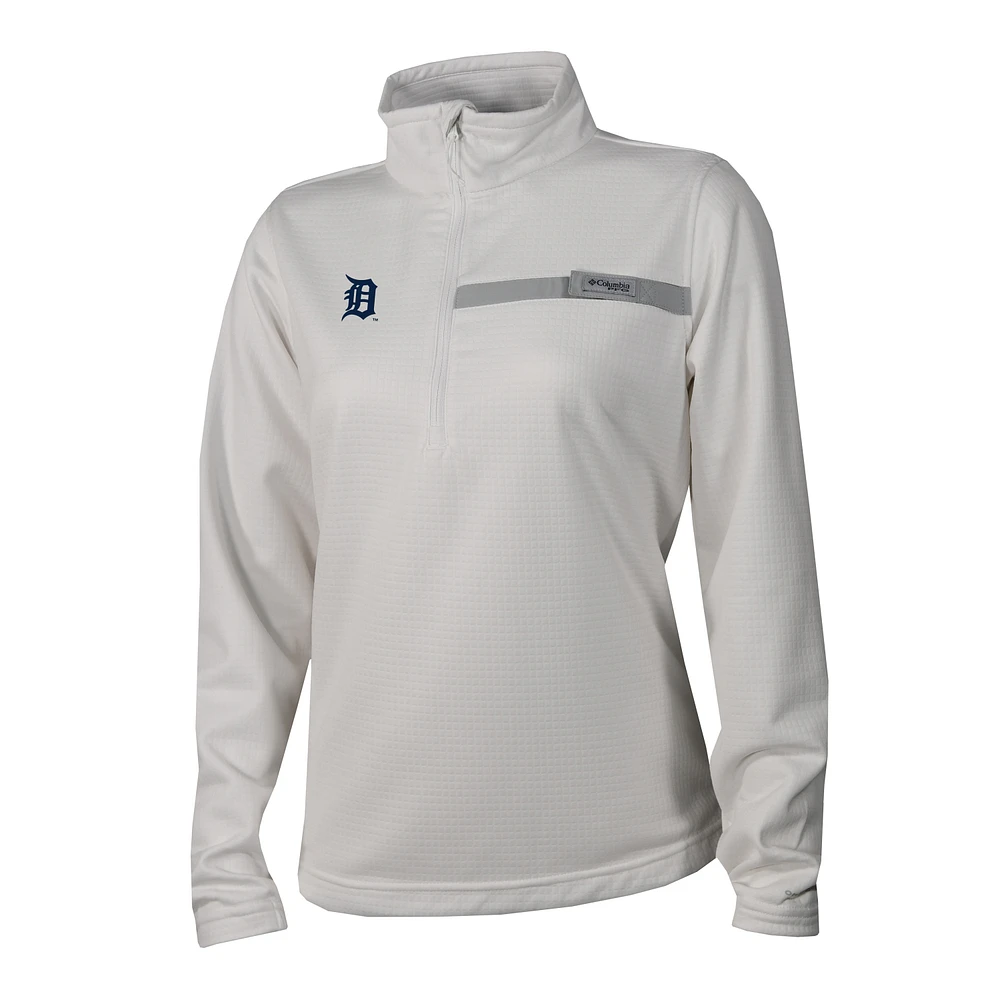 Women's Columbia White Detroit Tigers Skiff Guide Fleece Half-Zip Pullover Jacket