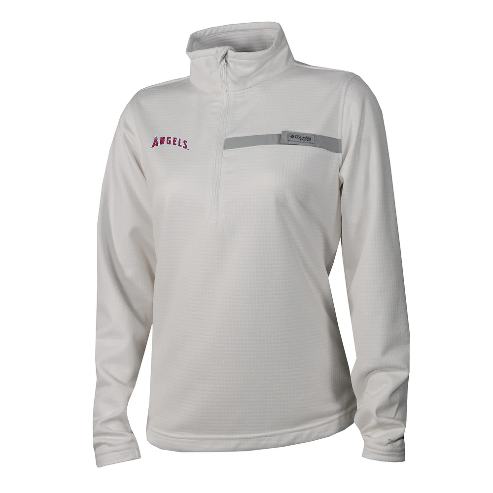 Women's Columbia White Los Angeles Angels Skiff Guide Fleece Half-Zip Pullover Jacket