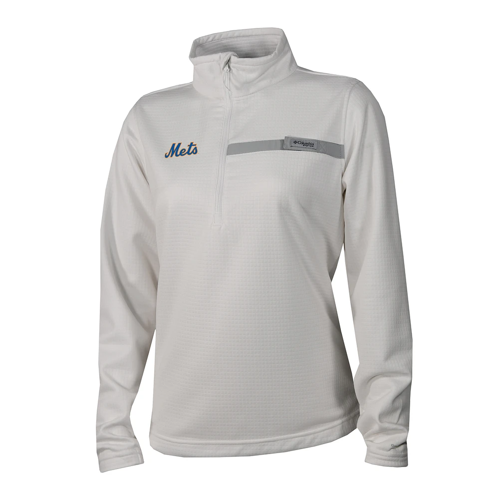 Women's Columbia White New York Mets Skiff Guide Fleece Half-Zip Pullover Jacket