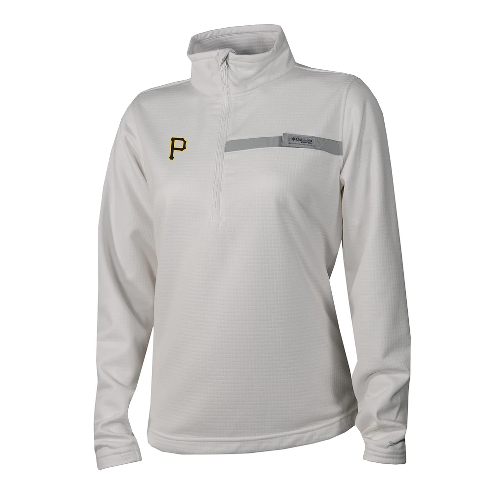 Women's Columbia White Pittsburgh Pirates Skiff Guide Fleece Half-Zip Pullover Jacket