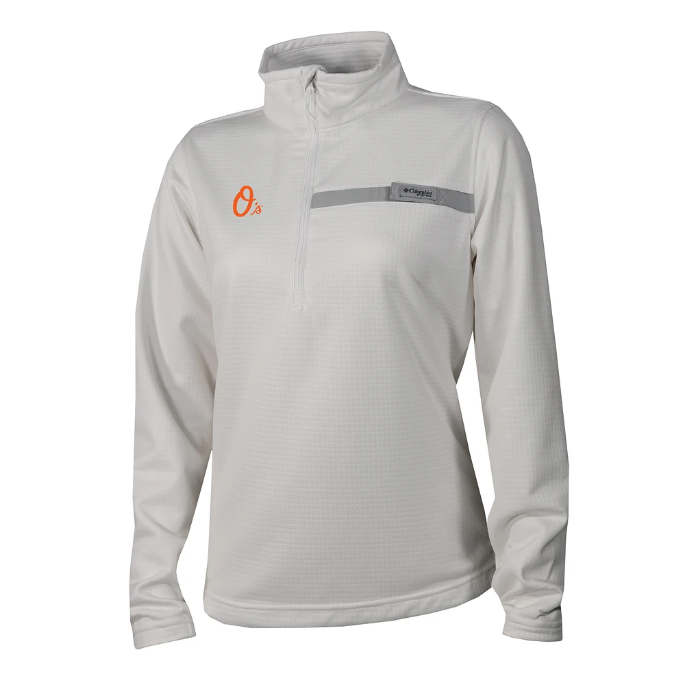 Women's Columbia White Baltimore Orioles Skiff Guide Fleece Half-Zip Pullover Jacket