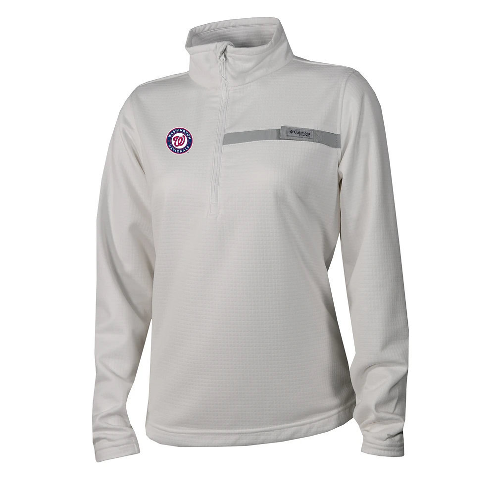 Women's Columbia White Washington Nationals Skiff Guide Fleece Half-Zip Pullover Jacket