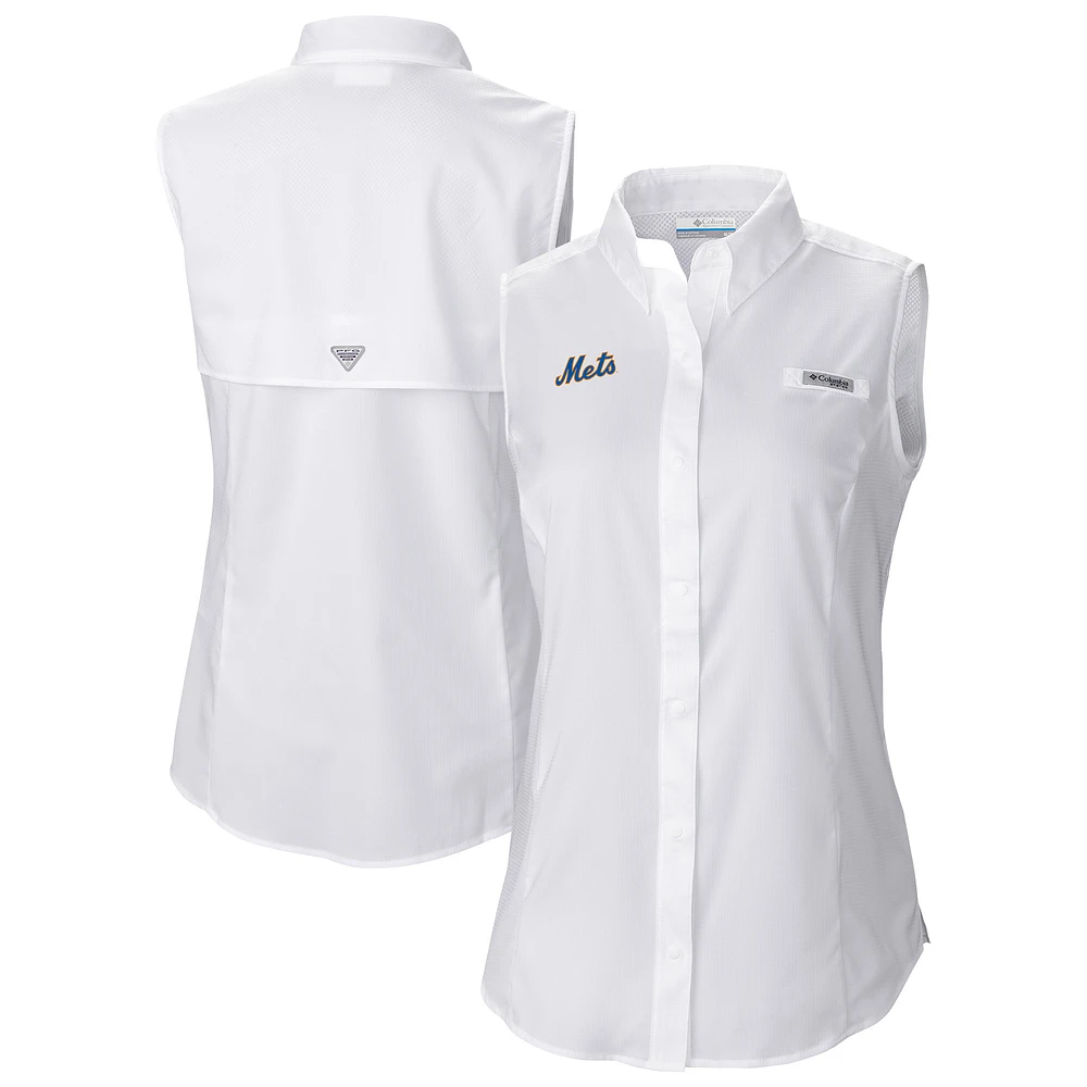 Women's Columbia White New York Mets Tamiami Sleeveless Shirt