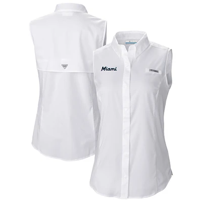 Women's Columbia White Miami Marlins Tamiami Sleeveless Shirt
