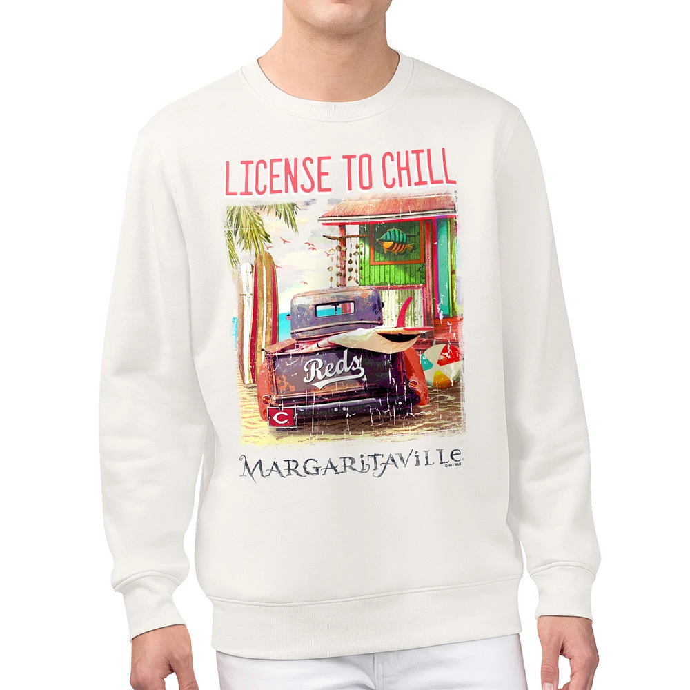 Men's Margaritaville Cream Cincinnati Reds License to Chill Fleece Sweatshirt