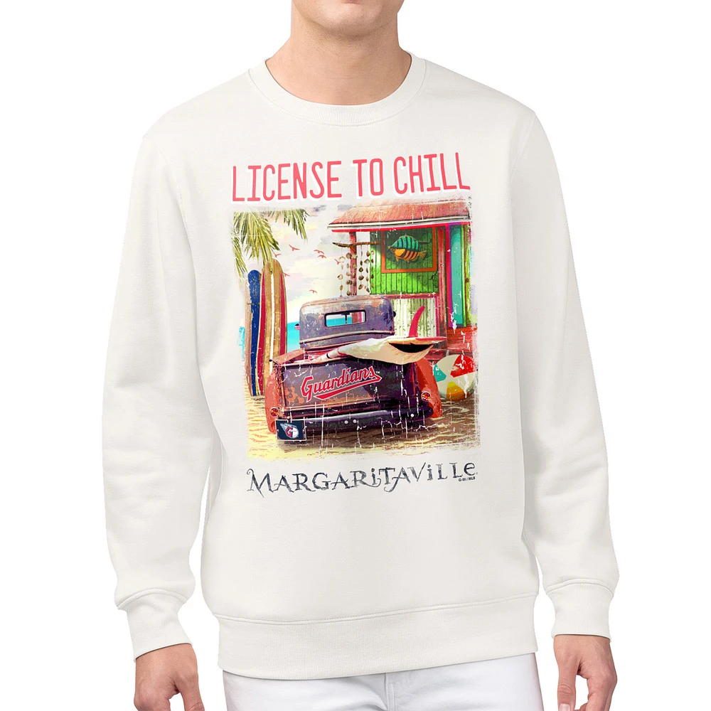 Men's Margaritaville Cream Cleveland Guardians License to Chill Fleece Sweatshirt