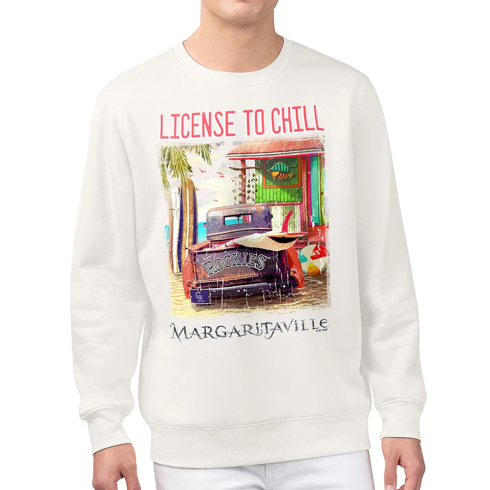 Men's Margaritaville Cream Colorado Rockies License to Chill Fleece Sweatshirt
