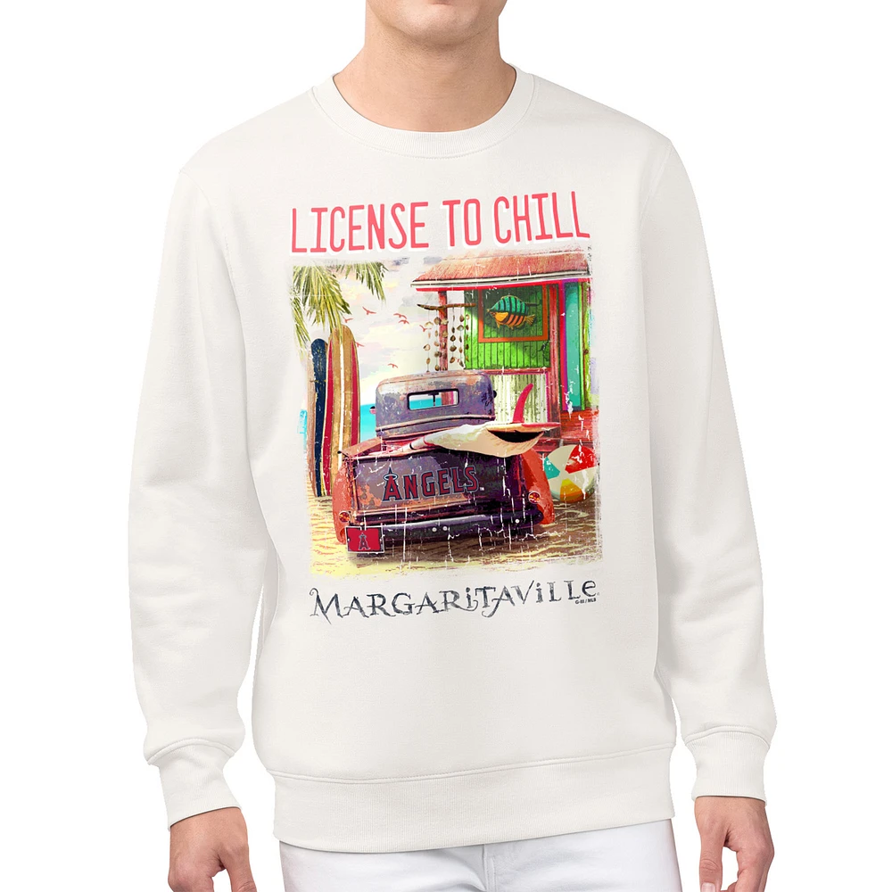 Men's Margaritaville Cream Los Angeles Angels License to Chill Fleece Sweatshirt