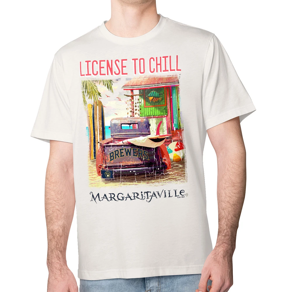 Men's Margaritaville Cream Milwaukee Brewers License to Chill T-Shirt