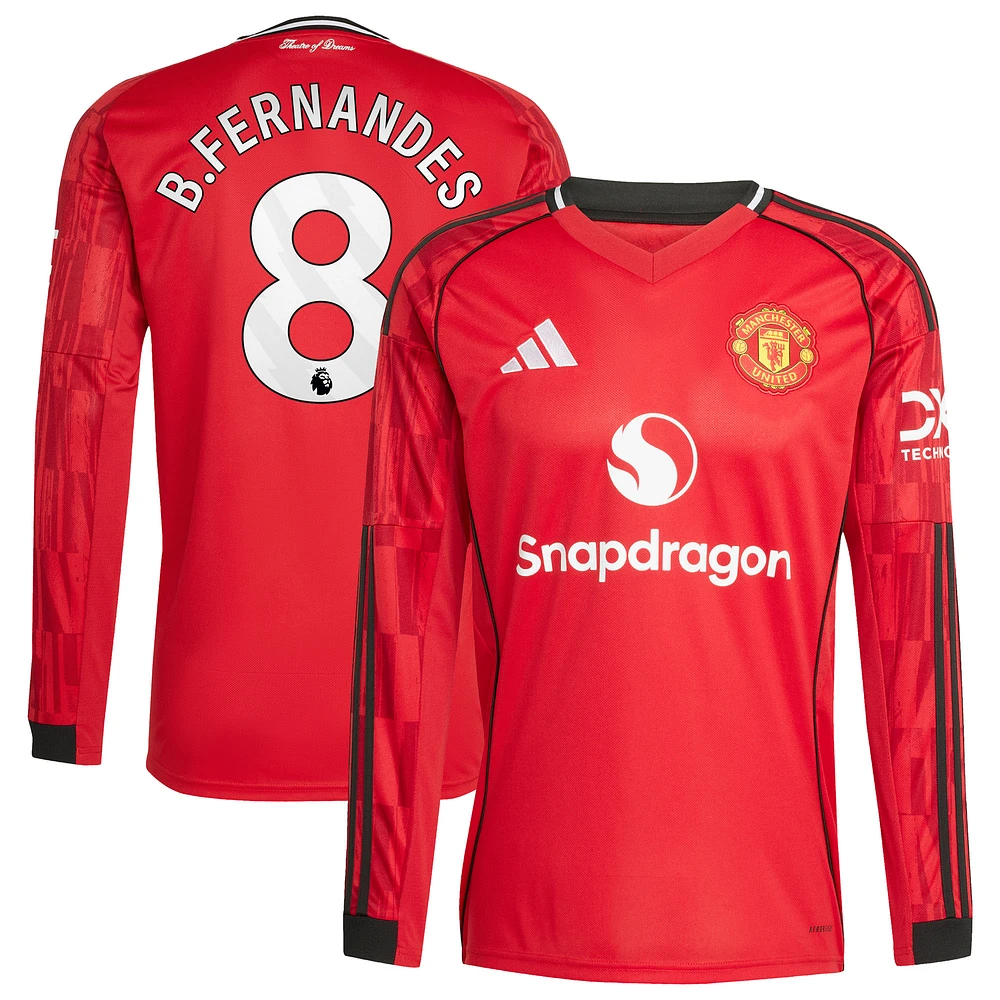 Men's adidas Bruno Fernandes Red Manchester United Home 2025/26 Replica Player Long Sleeve Jersey
