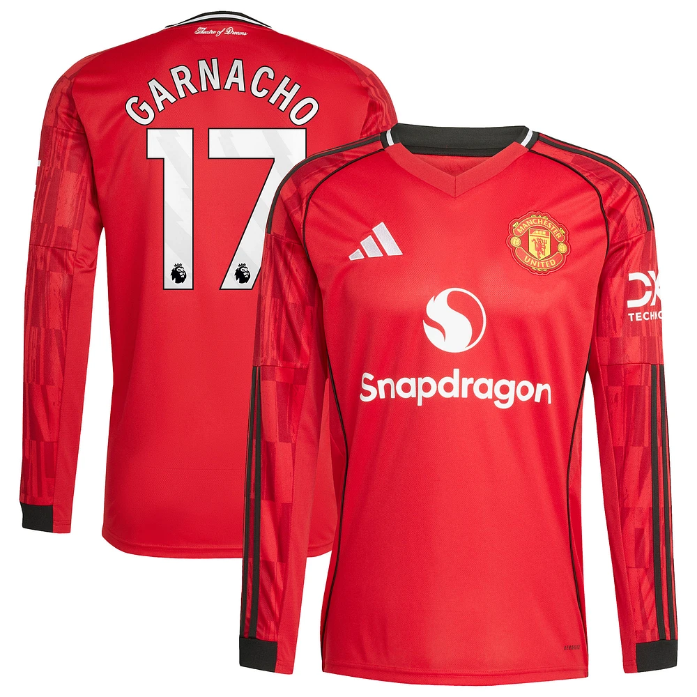 Men's adidas Alejandro Garnacho Red Manchester United Home 2025/26 Replica Player Long Sleeve Jersey