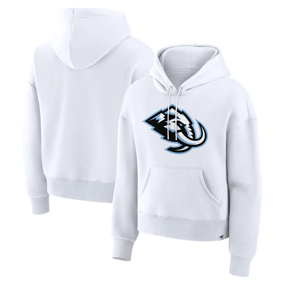 Women's Fanatics White Utah Mammoth Primary Logo Legacy Fleece Pullover Hoodie