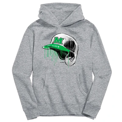 Youth Vive La Fete Heather Gray Marshall Thundering Herd Dripping Baseball Helmet Pullover Hoodie