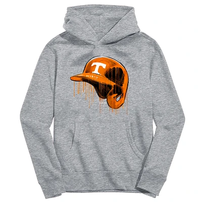 Youth Vive La Fete Heather Gray Tennessee Volunteers Dripping Baseball Helmet Pullover Hoodie