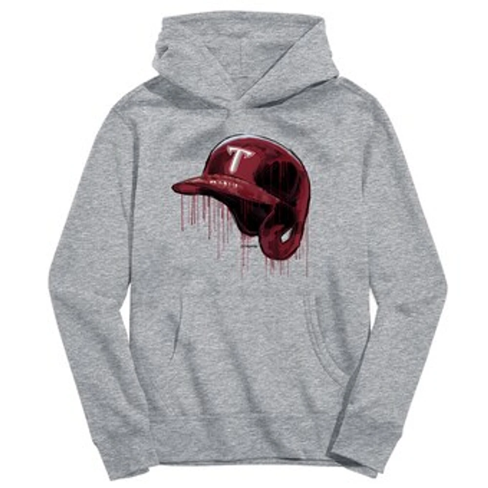 Youth Vive La Fete Heather Gray Troy University Trojans Dripping Baseball Helmet Pullover Hoodie