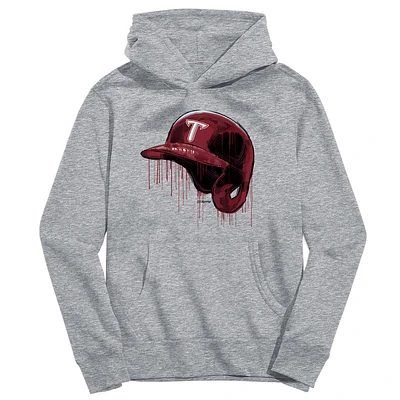 Youth Vive La Fete Heather Gray Troy University Trojans Dripping Baseball Helmet Pullover Hoodie